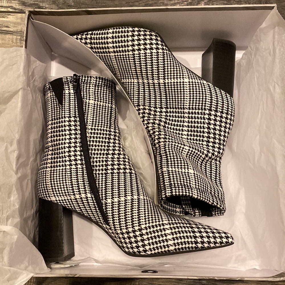 Jeffrey Campbell COMA Black White Plaid Boots